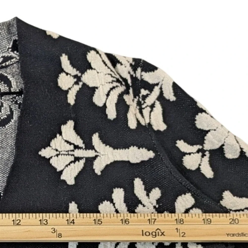 Charter Club Open Cardigan S Black White Damask Intarsia Dark Academia Layering - Picture 5 of 8
